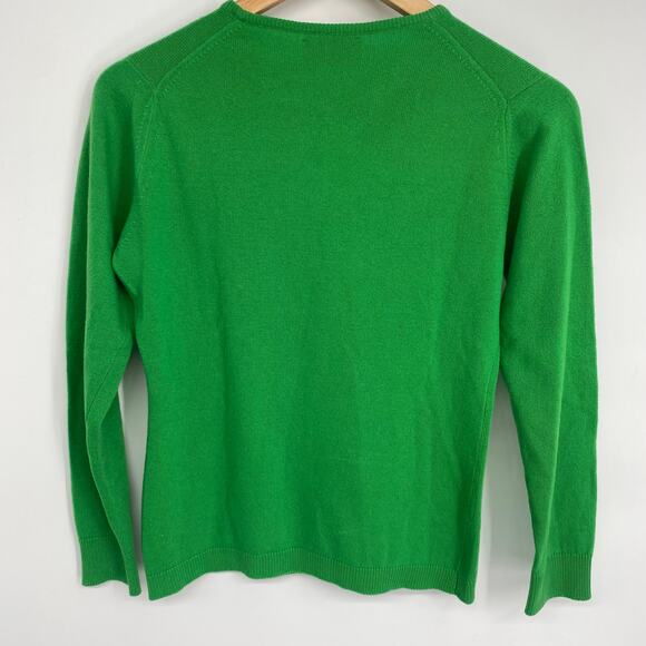 Vintage Ballatyne Sweater Women's Cashmere Thin Green Floral Made In Scotland - Picture 2 of 8